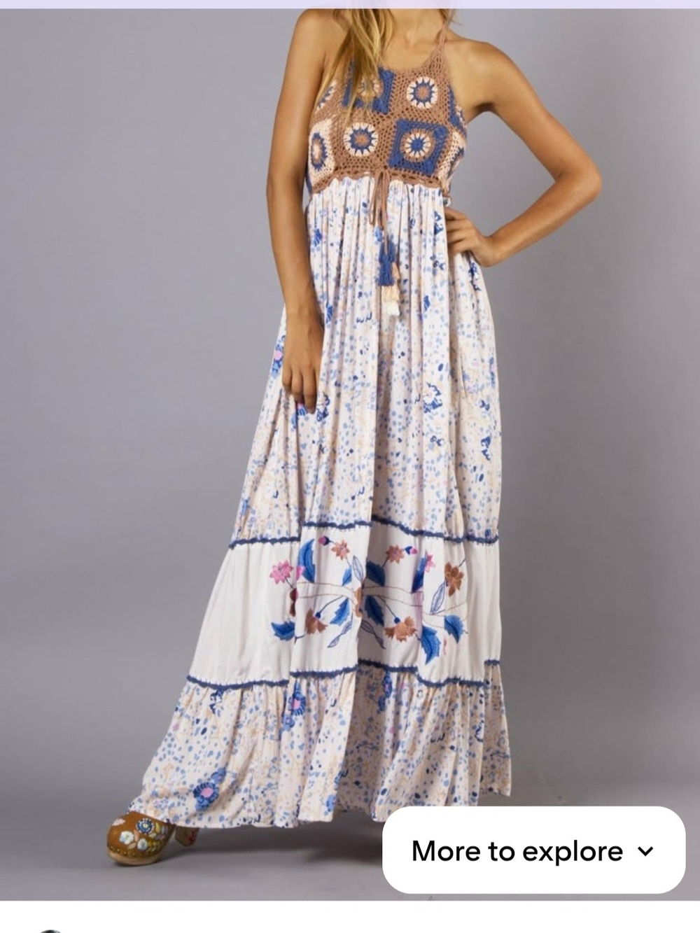 Fillyboo Cream Maxi Dress Crochet Knit Embrpidered